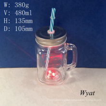 16oz Glass Lights Mason Jar Glass Mason Jar with Straw and Lid